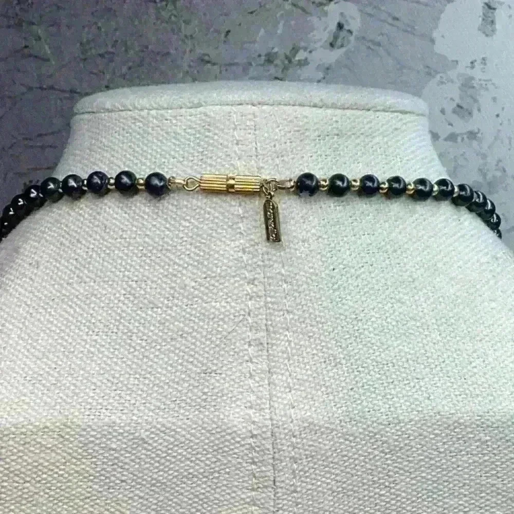 Vintage Marvella Black Glass Beaded Necklace with Gold - Picture 4 of 5